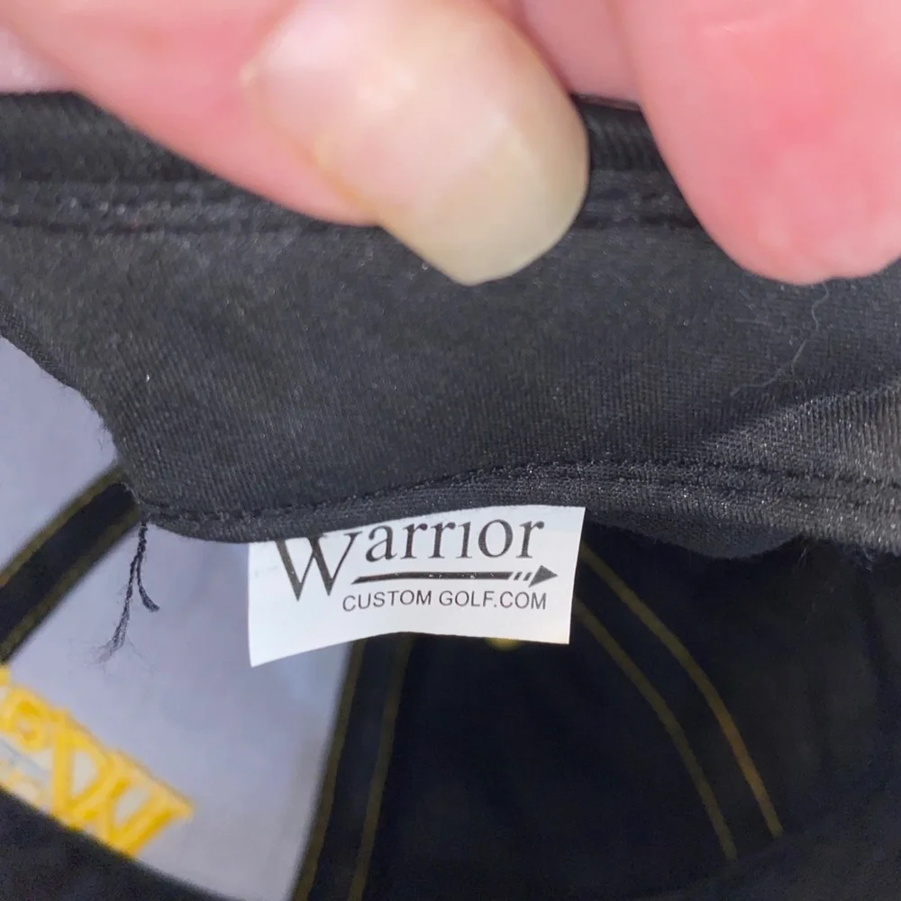 Men’s Warrior Custom Golf Baseball Cap Hat o/s adjustable Black & Yellow - Picture 5 of 7
